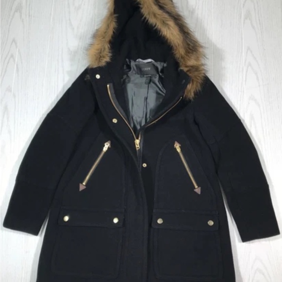 J. Crew Black Utility Jacket with Faux Fur Hood aso Meghan Markle - Picture 2 of 5